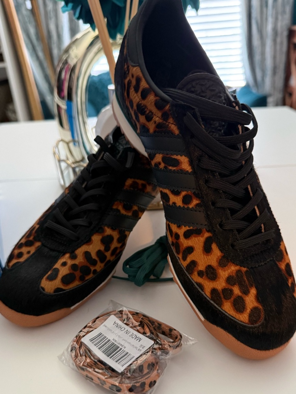 Adidas SL 72 OG leopard print with green sneakers in a size 8. Never worn